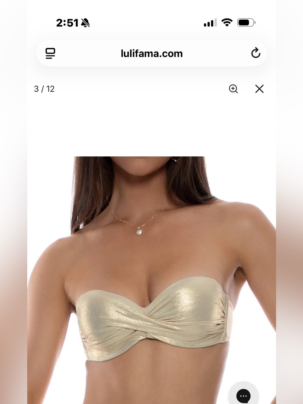 Luli Fama Gold Twist Bandeau Bikini Top